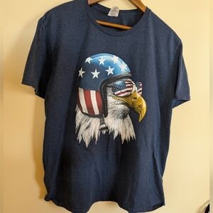 Navy Graphic Tee with Eagle Wearing Patriotic Helmet Size Large